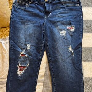 Maurices Dark Blue Distressed Boyfriend Jeans